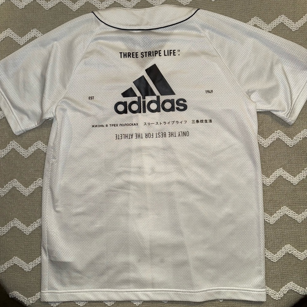 Adidas three stripes White Mesh Jersey with Black Trim